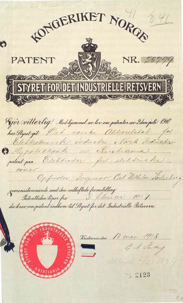 Historisk bilde av Soderberg-elektrodepatentet